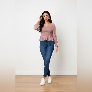 Elegant 9 Weet Mauve Smocked 9 West  Top